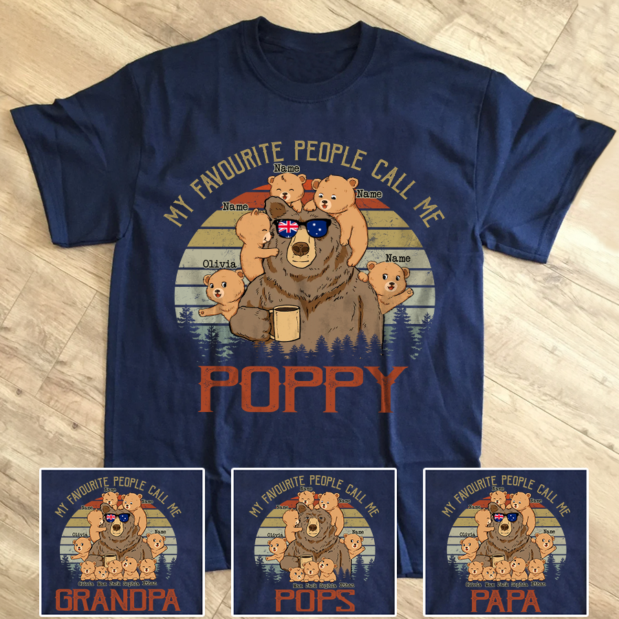 Personalized my favourite poppy bear with grandkids T-Shirt, Custom Father's Day Shirt With Grandkids Names