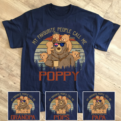 Personalized my favourite poppy bear with grandkids T-Shirt, Custom Father's Day Shirt With Grandkids Names