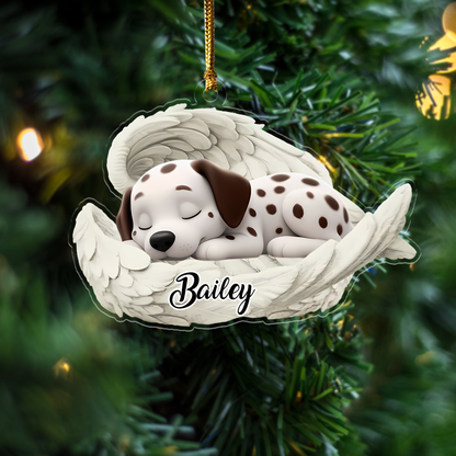 Custom Dalmatian Angel Ornament – Personalized Sleeping Dog Christmas Gift for Dog Lovers, Pet Memorial Tree Decoration Ornament