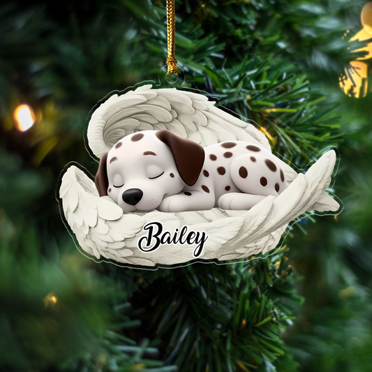 Custom Dalmatian Angel Ornament – Personalized Sleeping Dog Christmas Gift for Dog Lovers, Pet Memorial Tree Decoration Ornament