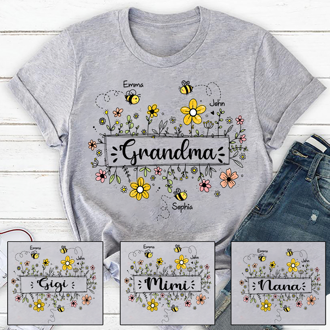 Personalized Grandma Flower Bee And Grandkids Custom Names