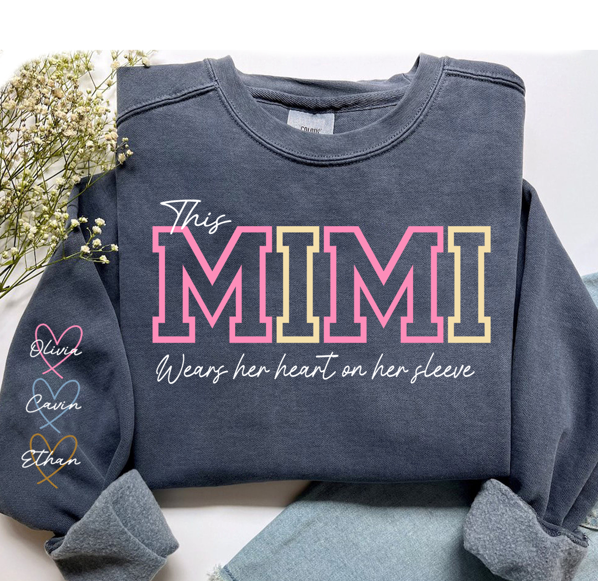 Personalized Mimi With Grandkids Heart Sweatshirt, Custom Nickname And Grandkids Name Hoodie