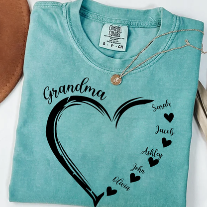 Grandma and Grandkids, Forever In Grandma's Heart - Family Personalized Custom Comfort Colors T-Shirt