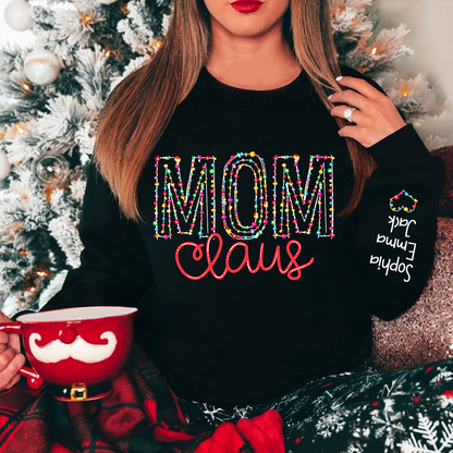 Mom Claus Christmas lights And Grandkids Christmas Merry Sweatshirt