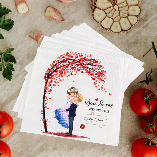 You & Me We Got This Wedding Napkin – Custom Puzzle Names & Romantic Tree Design Napkinds