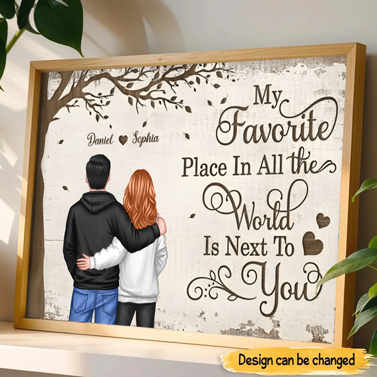 Personalized Couple Wall Art With Names, My Favorite Place Is Next To You Romantic Home Decor Poster