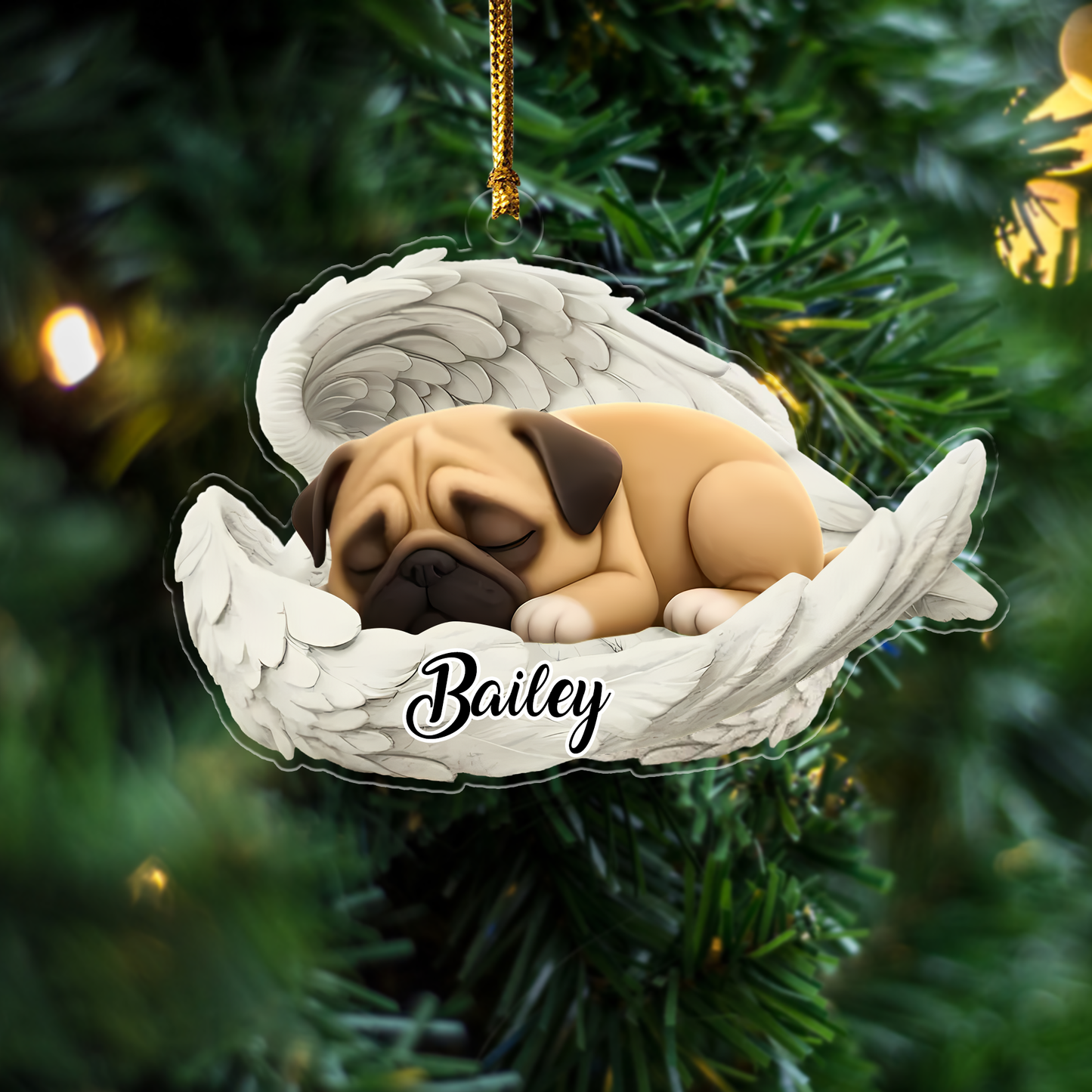 Custom Pug Dog Angel Ornament – Personalized Sleeping Dog Christmas Gift for Dog Lovers, Pet Memorial Tree Decoration Ornament