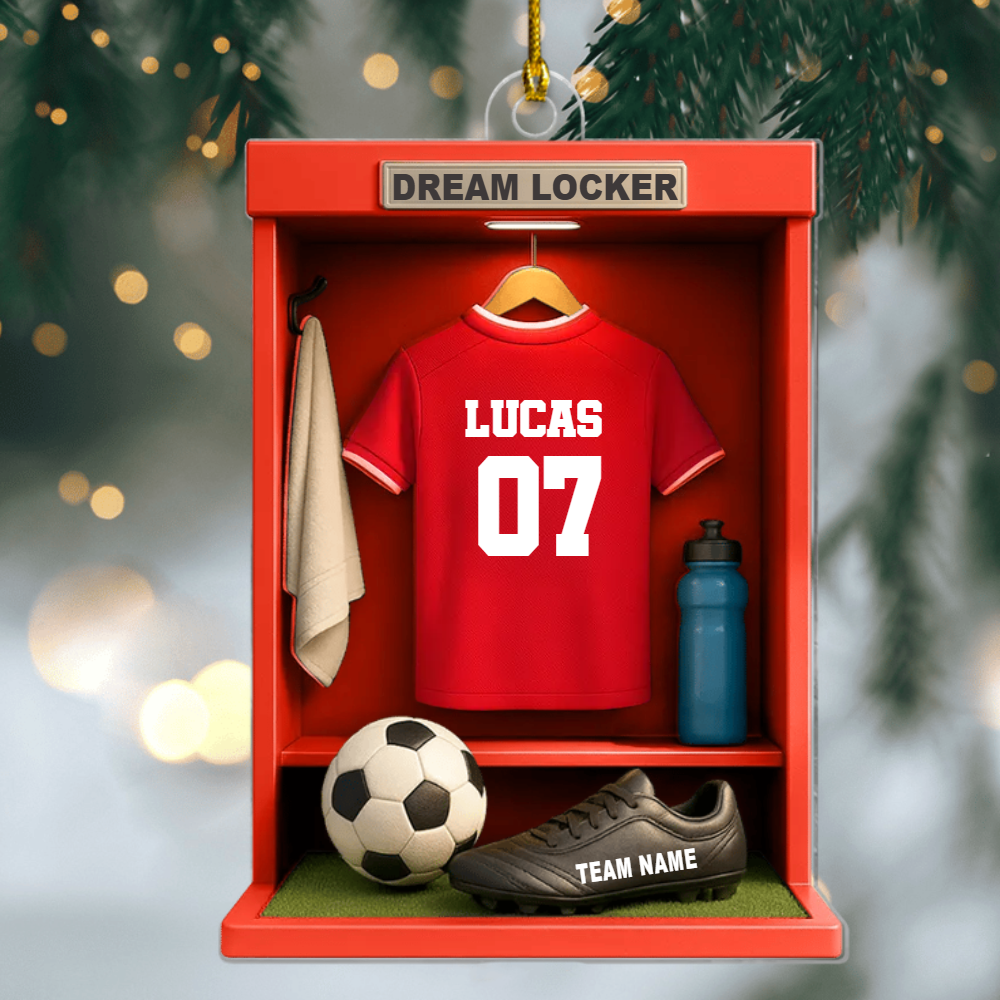 Personalized Soccer Locker Ornament 2025, Custom Jersey Number Acrylic Decoration, Unique Christmas Gift For Soccer Players And Team Members Ornament