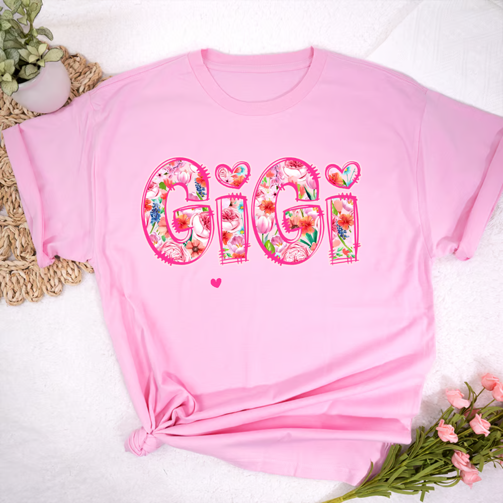 Flower Gigi and Grandkids Persanalized Grandma Shirt, Mother's Day Gift
