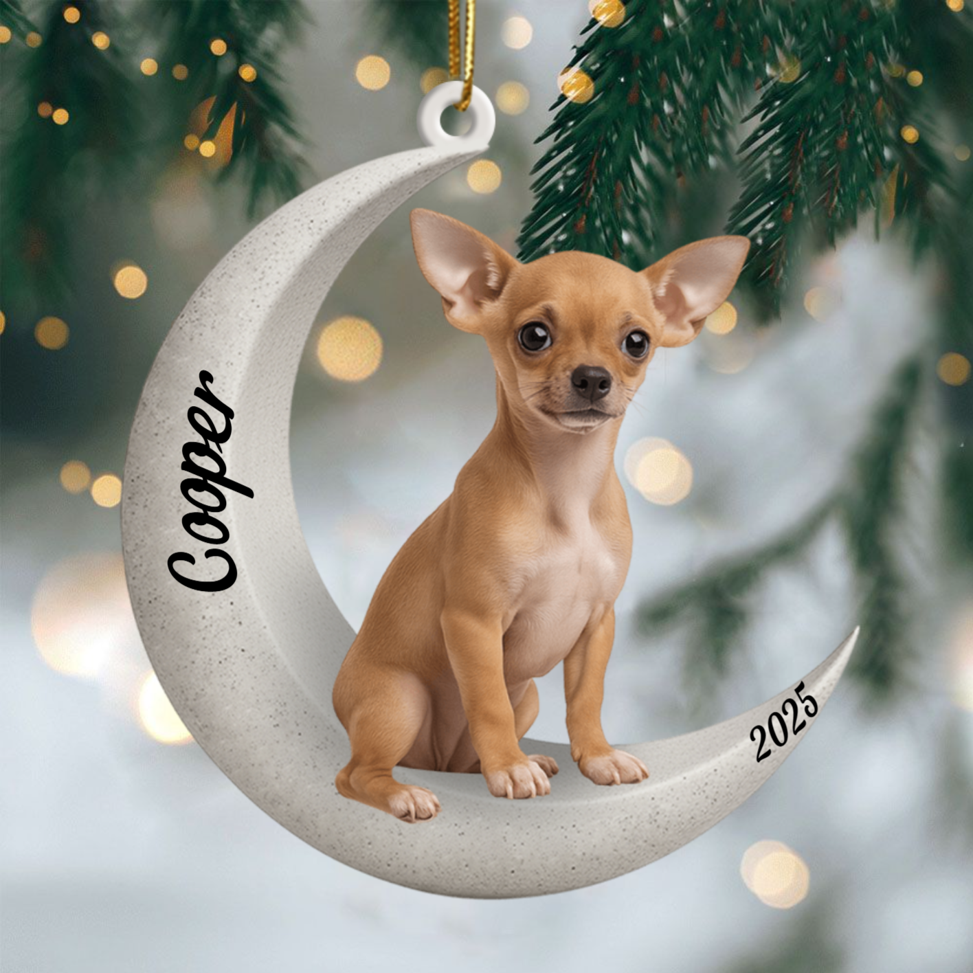 Custom Chihuahua On The Moon Ornament 2025, Custom Double-Sided Acrylic Decoration, Unique Christmas Gift For Dog Lovers Ornament