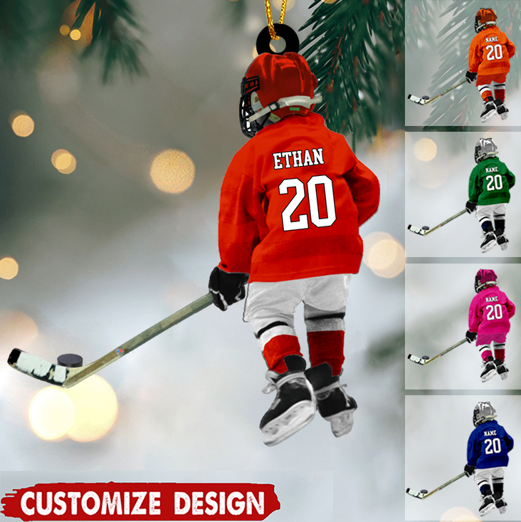 Custom Hockey Player Ornament 2025 – Personalized Christmas Gift for Hockey Lovers & Kids Ornament