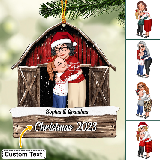 Custom Grandma & Grandkid Hugging At Red Barn Christmas Ornament