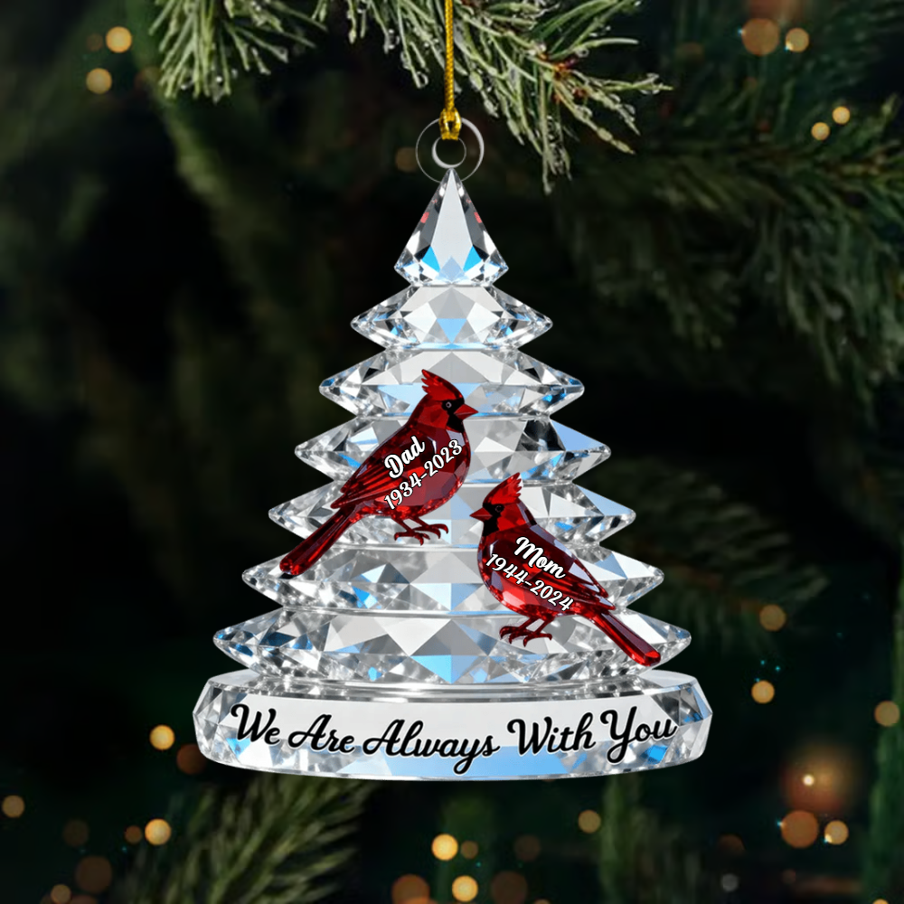 Personalized Memorial Cardinal Christmas Ornament, Crystal Tree Ornament With Parents Names And Years Ornament