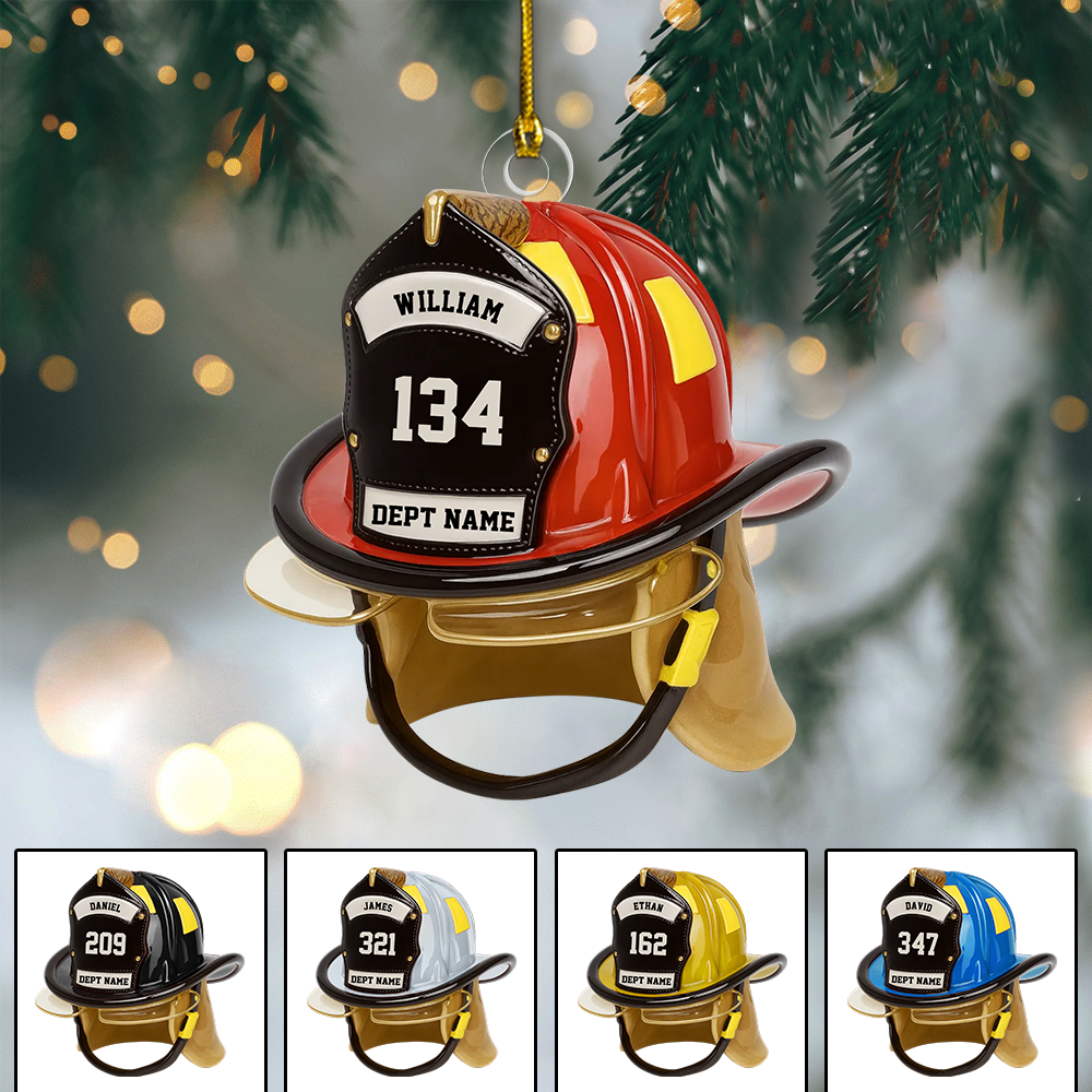 Custom Firefighter Ornament – Personalized Helmet Design with Name, Badge Number & Dept Name 2025 Ornament