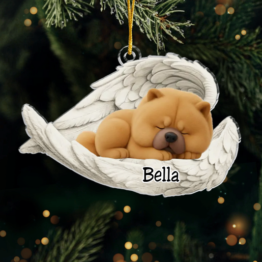 Custom Chow Chow Angel Dog Ornament – Personalized Sleeping Dog Christmas Gift for Dog Lovers, Pet Memorial Tree Decoration Ornament