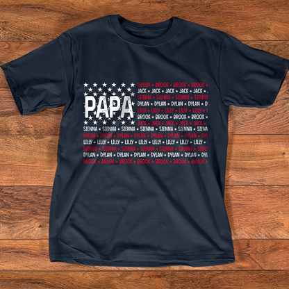 Custom Papa American Flag Shirt, Personalized Grandpa 250th Anniversary Tee, 1776-2026 Patriotic Family Shirt with Grandkids Names
