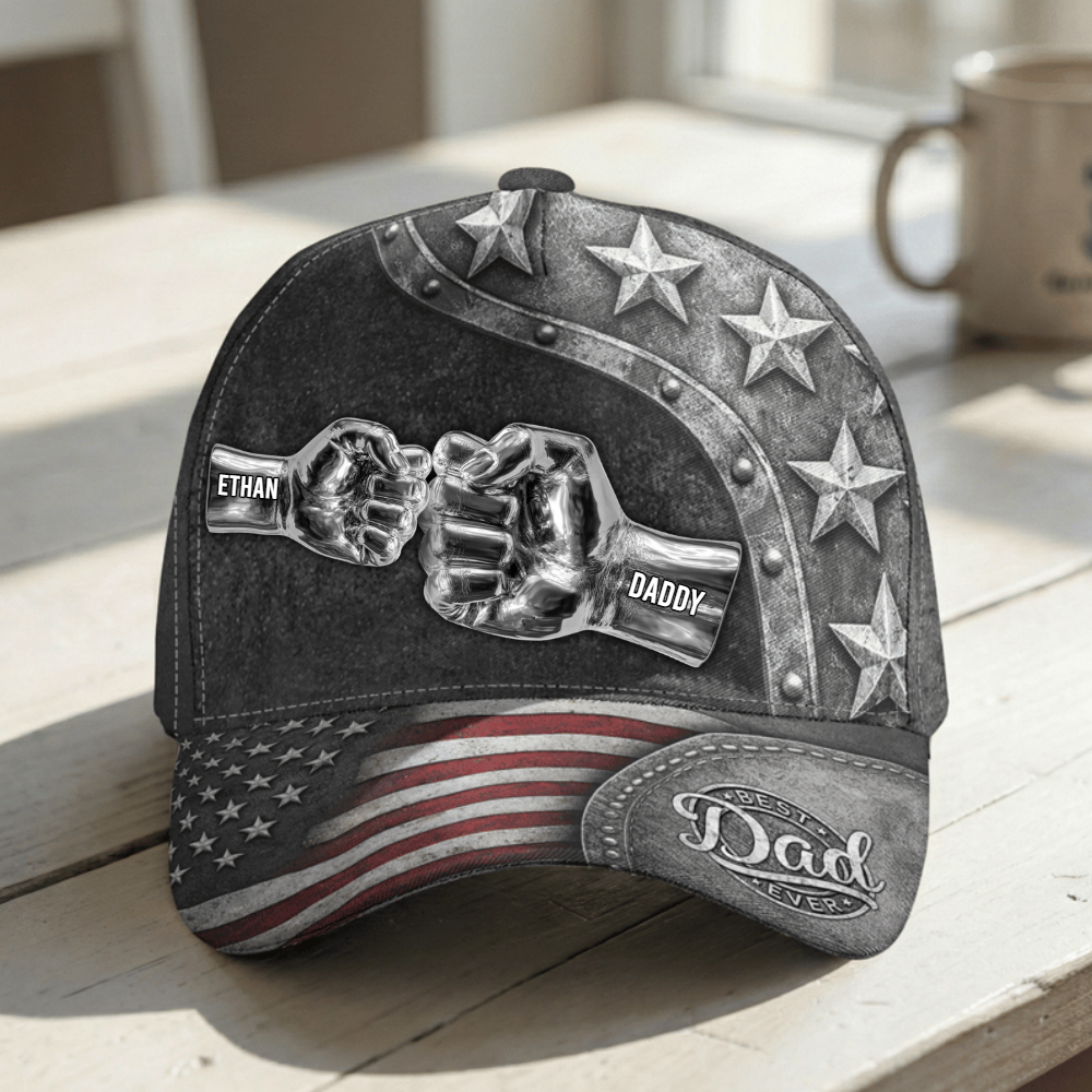 Father's Day Gifts, Best Dad Ever - Metal Style Print - Personalized Cap