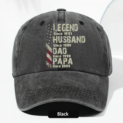 Legend Husband Dad Papa Father's Day Gift Trend, Personalized Custom Vintage Washed Denim Cap