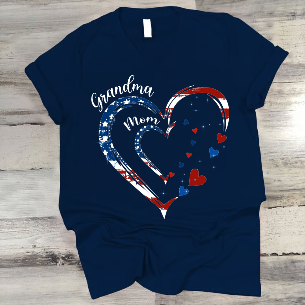 America Flag Heart Mom Grandma And Kids Custom Name CTH01