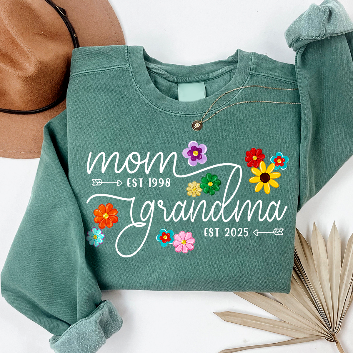 Custom Mom And Grandma Est Sweatshirt Flower Color With Grandkids Hoodie