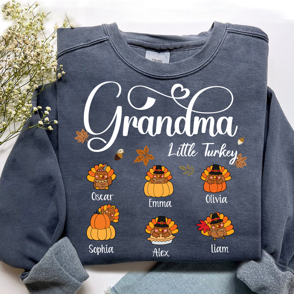 Full Grandma Little Turkey Sweatshirt, Custom Gifts for Grandma and Grandchild
