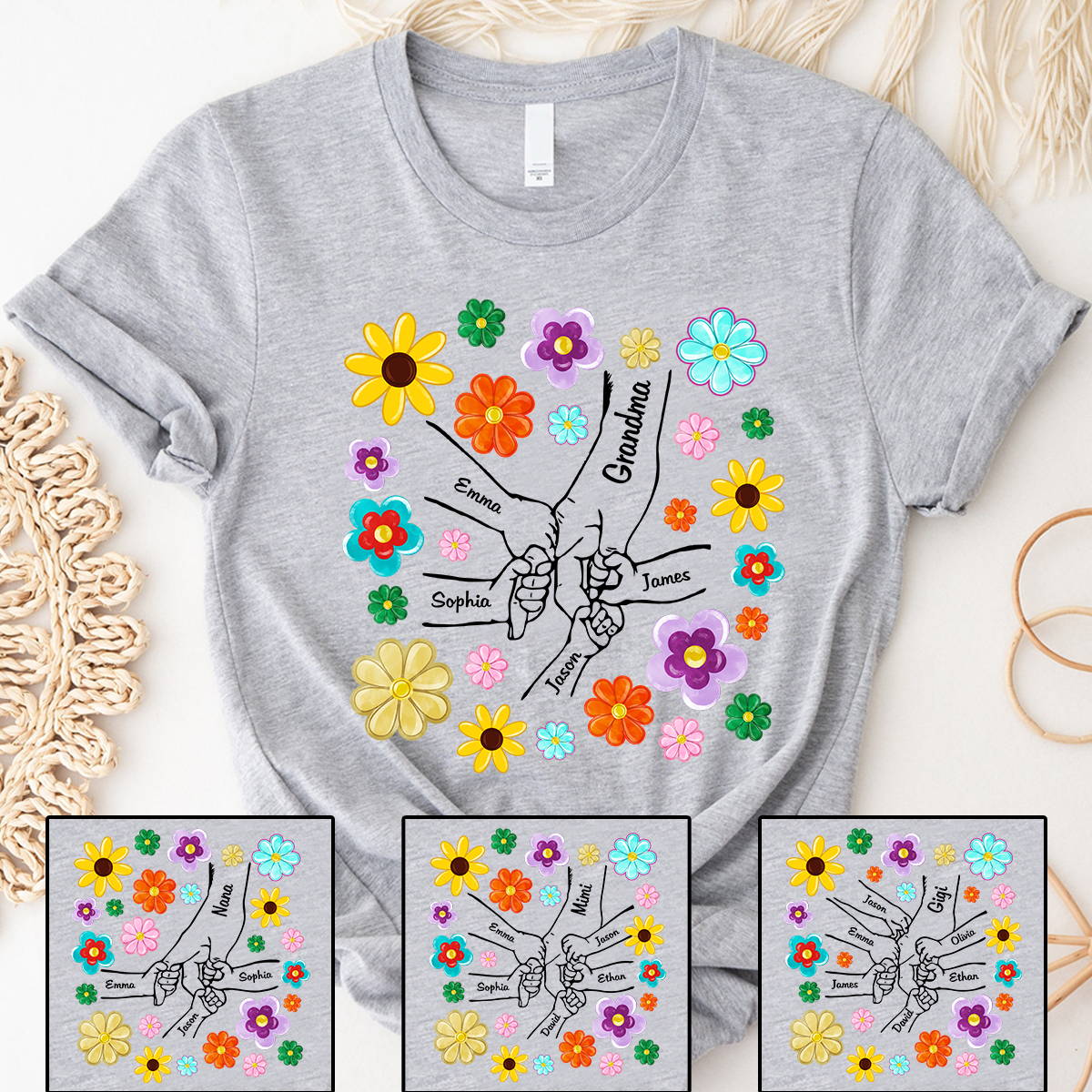 Grandma Hand Flower Color With Kid, Mother's Day Gift TH Shirt