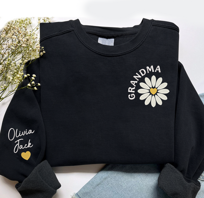 Custom Grandma Daisy And Kids Embroidered Sweatshirt