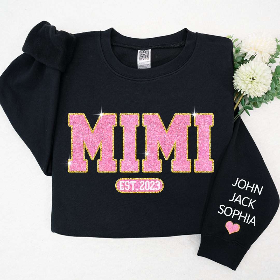 Glitter Pink Custom Name Mimi Nana Grandma Est And Kids Sweatshirt