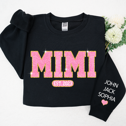Glitter Pink Custom Name Mimi Nana Grandma Est And Kids Sweatshirt