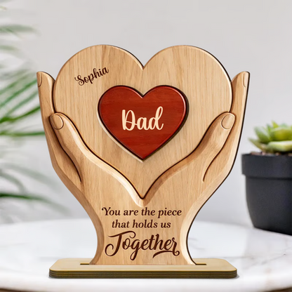 Personalized Wooden Puzzle Plaque for Dad – Custom Family Name Heart Sign, Father’s Day Gift from Kids 2-Layered Wooden Plaque