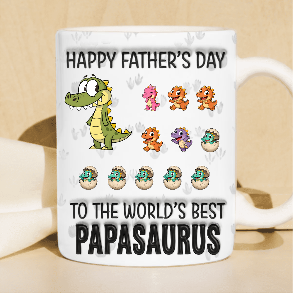 Father's Day Gift - Happy Father's Day To The Worlds Best Daddysaurus - Full-coverage flat print featuring a faux 3D look mug - Gift for Dad, Husband - Personalized Printfull Mug