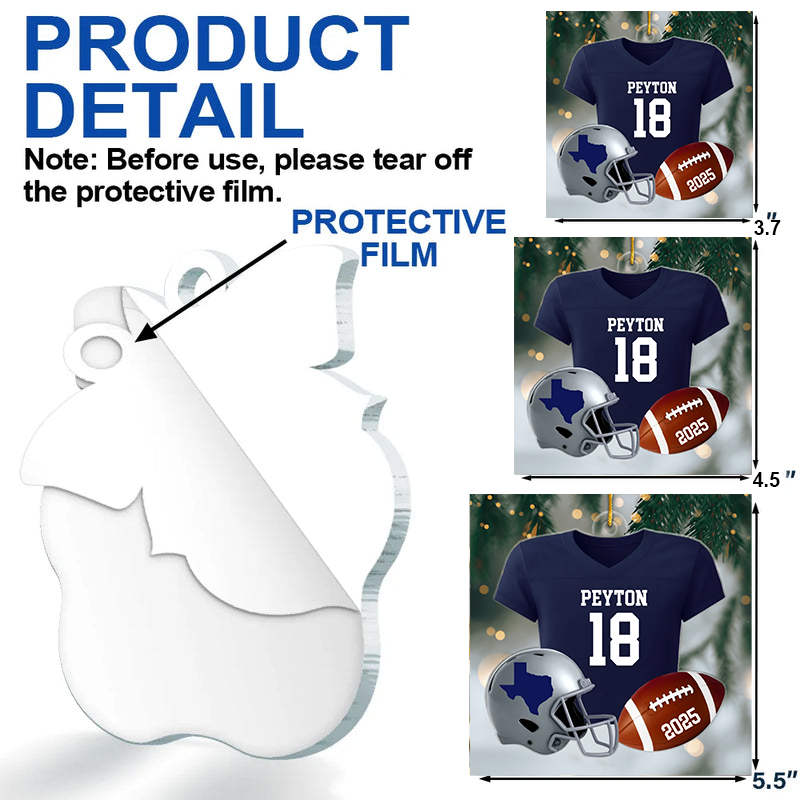 Personalized 3D Football Uniform Ornament – Custom State Map Acrylic Ornament, Proud American Gift for Football Players & Fans Ornament