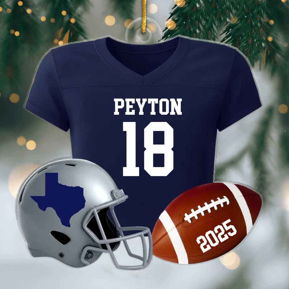 Personalized 3D Football Uniform Ornament – Custom State Map Acrylic Ornament, Proud American Gift for Football Players & Fans Ornament