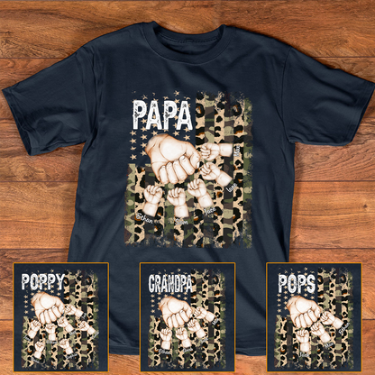 Personalized American Flag Shirt Grandpa And Kid Fist Bump Custom Dad Grandpa