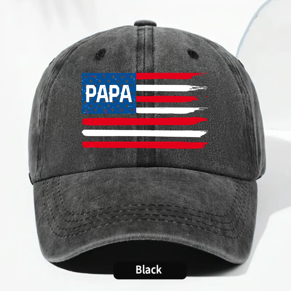Personalized Papa American Flag Hat Custom Kids Names Baseball Cap Gift For Dad Grandpa Father’s Day Patriotic Adjustable Navy Blue Cap