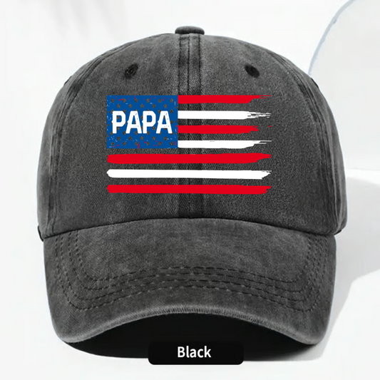 Personalized Papa American Flag Hat Custom Kids Names Baseball Cap Gift For Dad Grandpa Father’s Day Patriotic Adjustable Navy Blue Cap