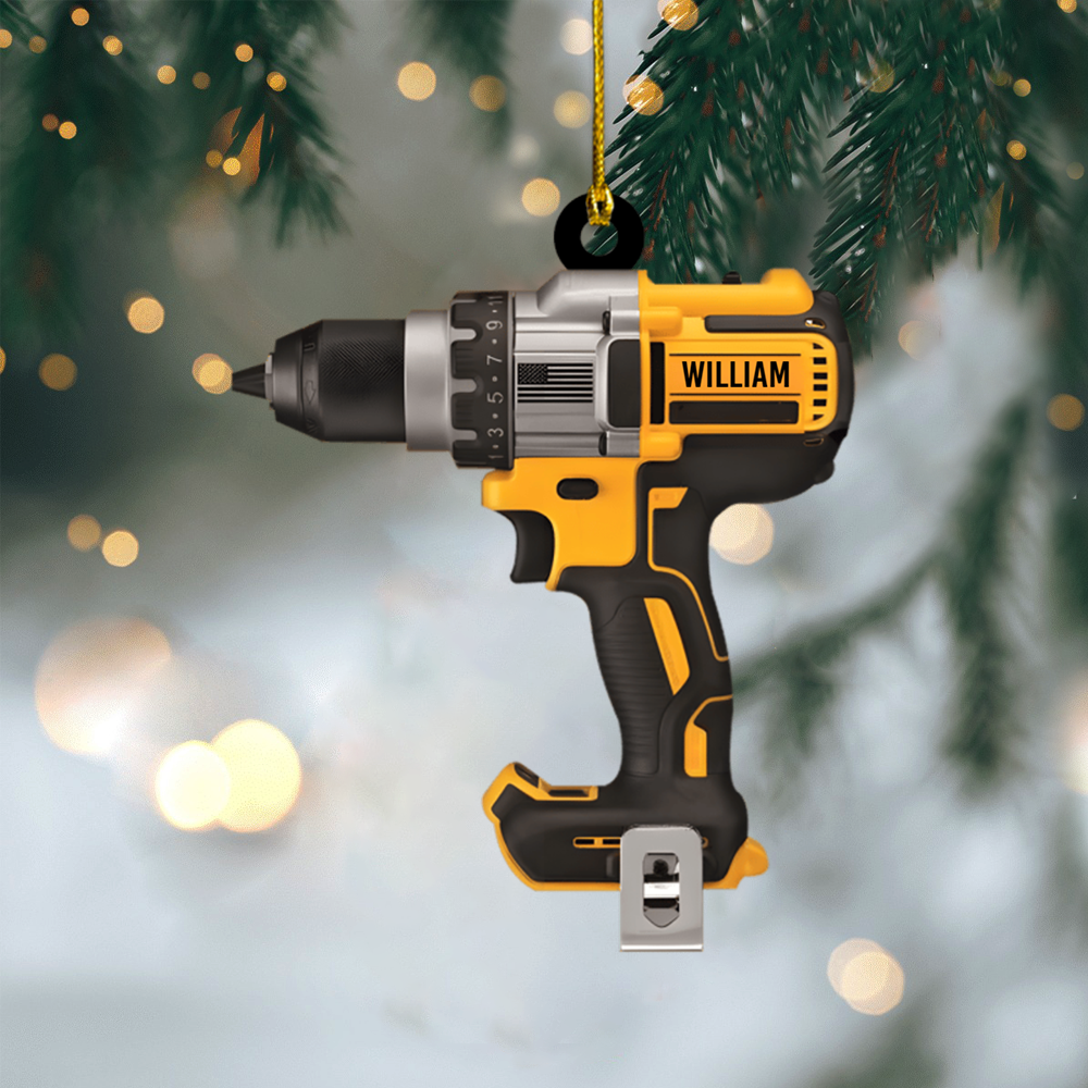 Personalized Power Drill Ornament 2025 – Custom Name Tool Ornament, Gift for Carpenter, Builder & Handyman Ornament