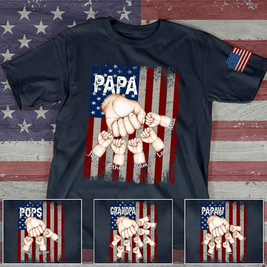 Custom Papa Flag With Hands Grandkids Shirt