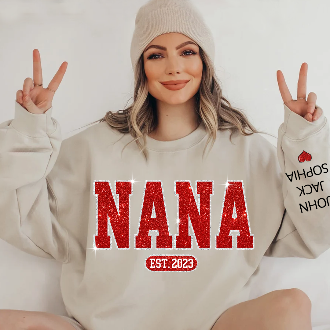 Glitter Custom Name Nana Est And Kids  Sweatshirt