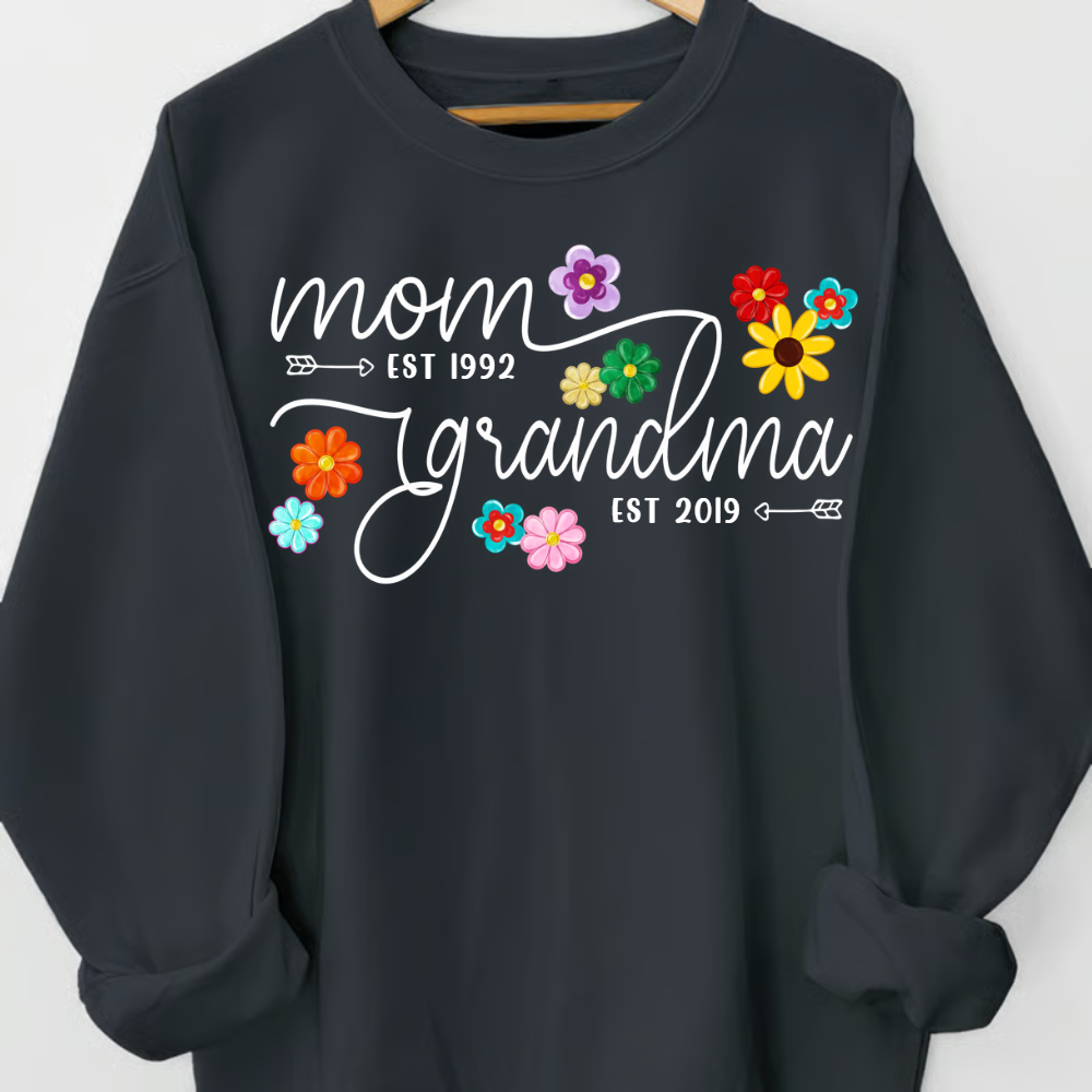 Custom Mom And Grandma Est Sweatshirt Flower Color With Grandkids Hoodie