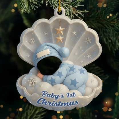 Custom Baby Ornament 2025 – Baby’s First Christmas Shell Ornament, Personalized Name Gift for New Parents Ornament