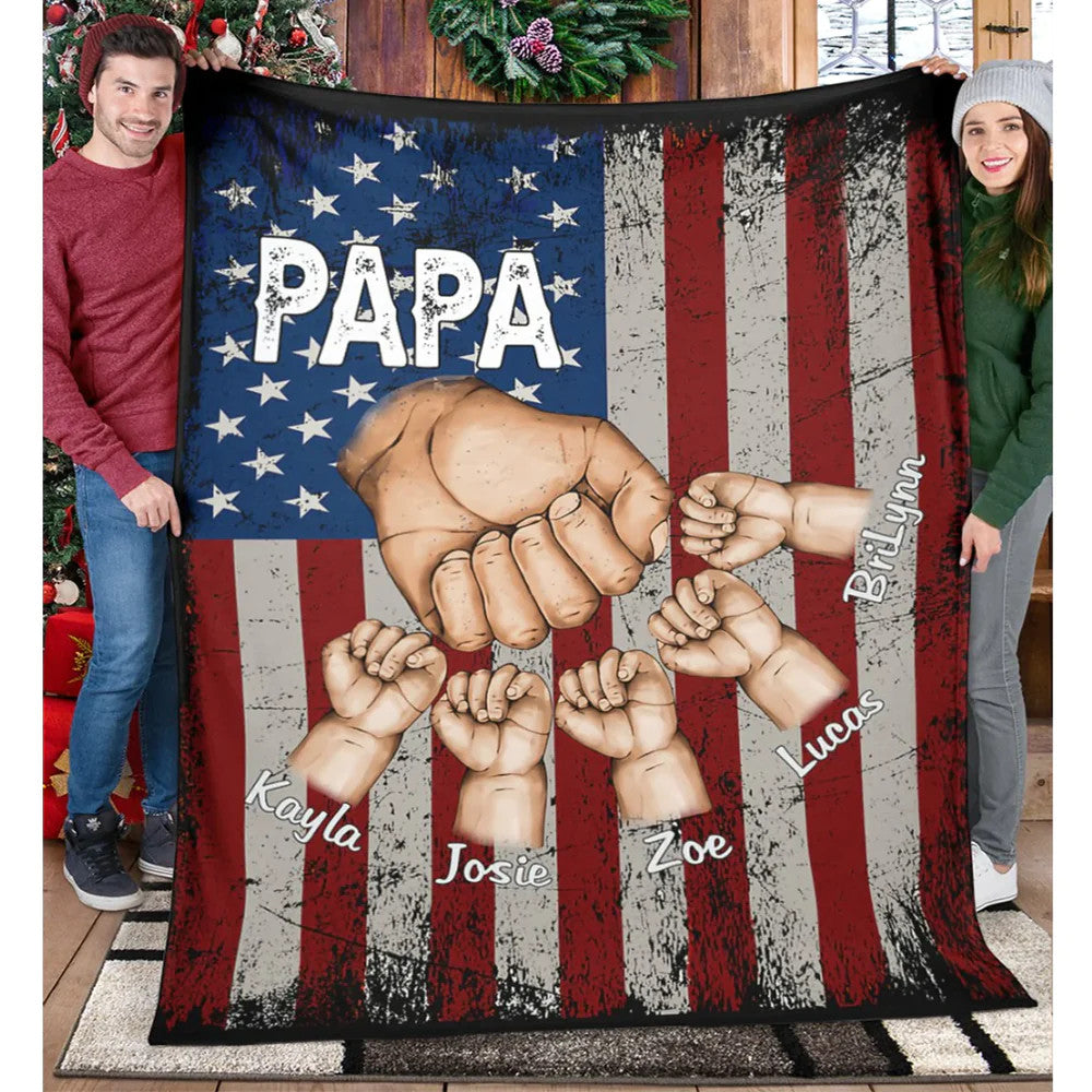 Papa Hand Flag With Kids Fathers Day Gift GS099 Blanket