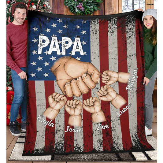 Papa Hand Flag With Kids Fathers Day Gift GS099 Blanket