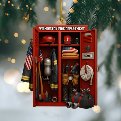 Personalized Firefighter Locker Ornament – Custom Name Fire Department Christmas Tree Decoration 2025 Ornament