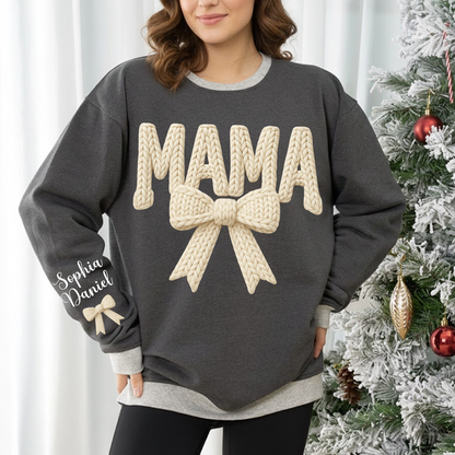 Personalized Mama Nana Mimi and Grandkids Latch Hook Yarn Faux Style Print Sweatshirt
