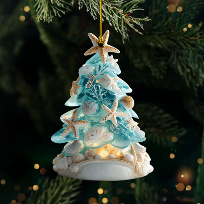 Personalized Beach Christmas Tree Ornament 2025 – Custom Name Coastal Seashell Holiday Decoration Ornament