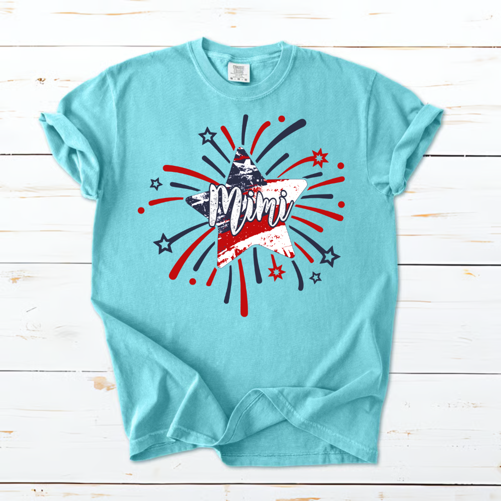 Personalized Mimi 4th of July Shirt, Custom Grandmother Name Patriotic T-Shirt, Independence Day Gift for Mimi, USA Fireworks Family Tee