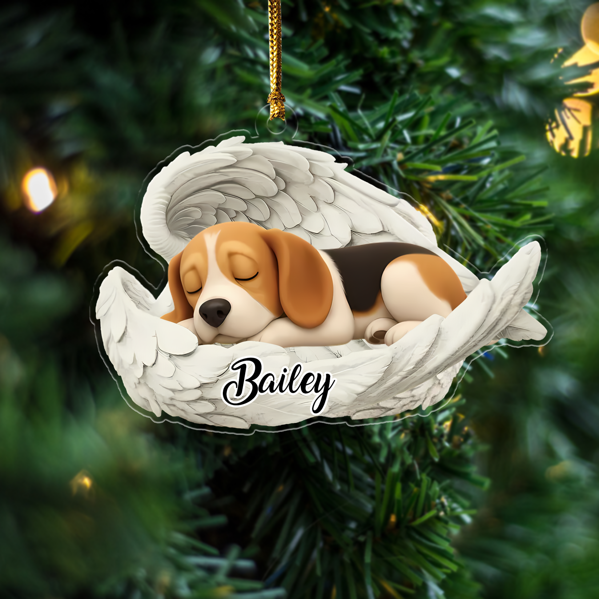 Custom American Foxhound Angel Dog Ornament – Personalized Sleeping Dog Christmas Gift for Dog Lovers, Pet Memorial Tree Decoration Ornament