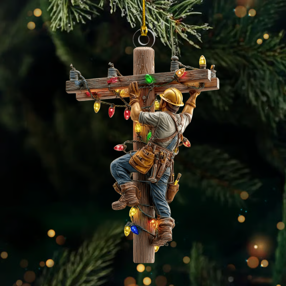 Personalized Lineman Ornament 2025 – Custom Name Electrician Climbing Pole Christmas Ornament Gift for Lineman Ornament