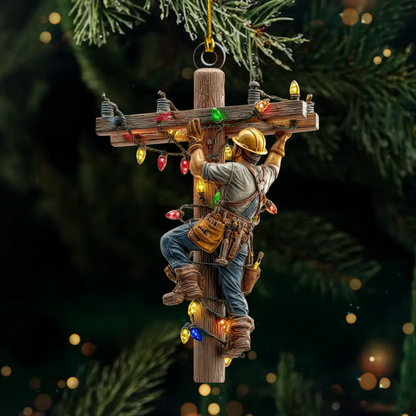 Personalized Lineman Ornament 2025 – Custom Name Electrician Climbing Pole Christmas Ornament Gift for Lineman Ornament